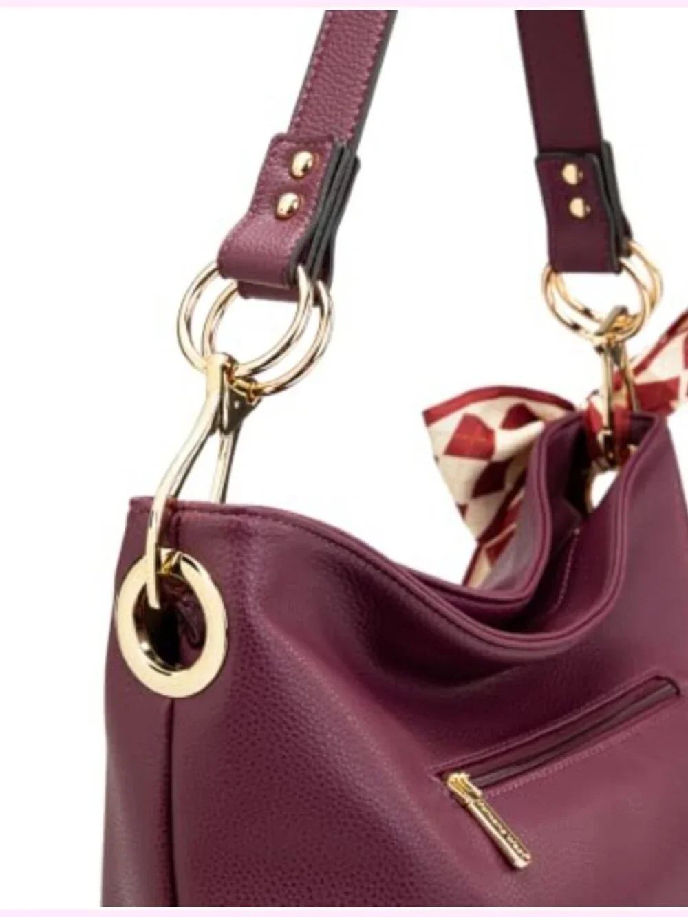 Faux Leather Hobo Bag with Top Handle and Shoulder Strap